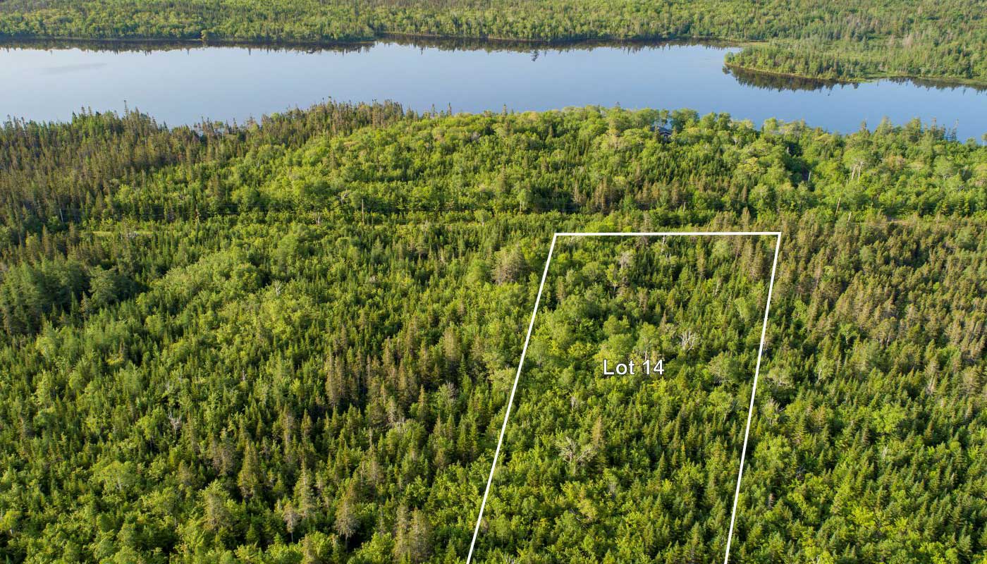 Immobilien Kanada - Cape Breton - Fishing Lake Estates Lot 14 - Luftaufname mit Grenzen
